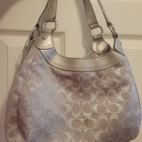 SALE Silver Coach Shoulder Purse - Picture 2 of 11